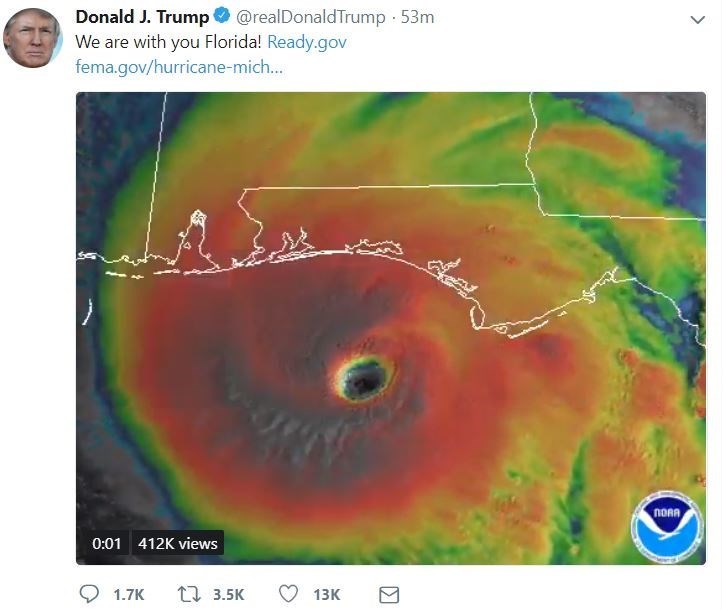 تصویر توییتری ترامپ درباره طوفان شدید مایکل